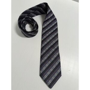 Peebles Executive Collection Mens Silk Blend Tie Purple Grey Black Geometric